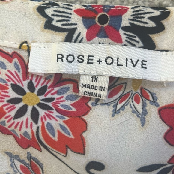 Rose & Olive by Anthropology V-Neck 3/4 Sleeve Floral Blouse Size 1X - Picture 7 of 9